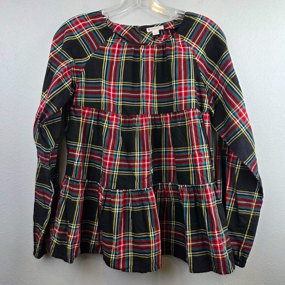 Crewcuts J.Crew Girls Size 16 Plaid Tiered Peplum Top Long Sleeve Tartan